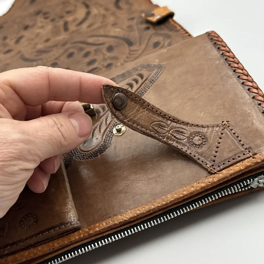 Handmade‎ Rawhide Leather Reversible Purse Handbag Floral Western Style